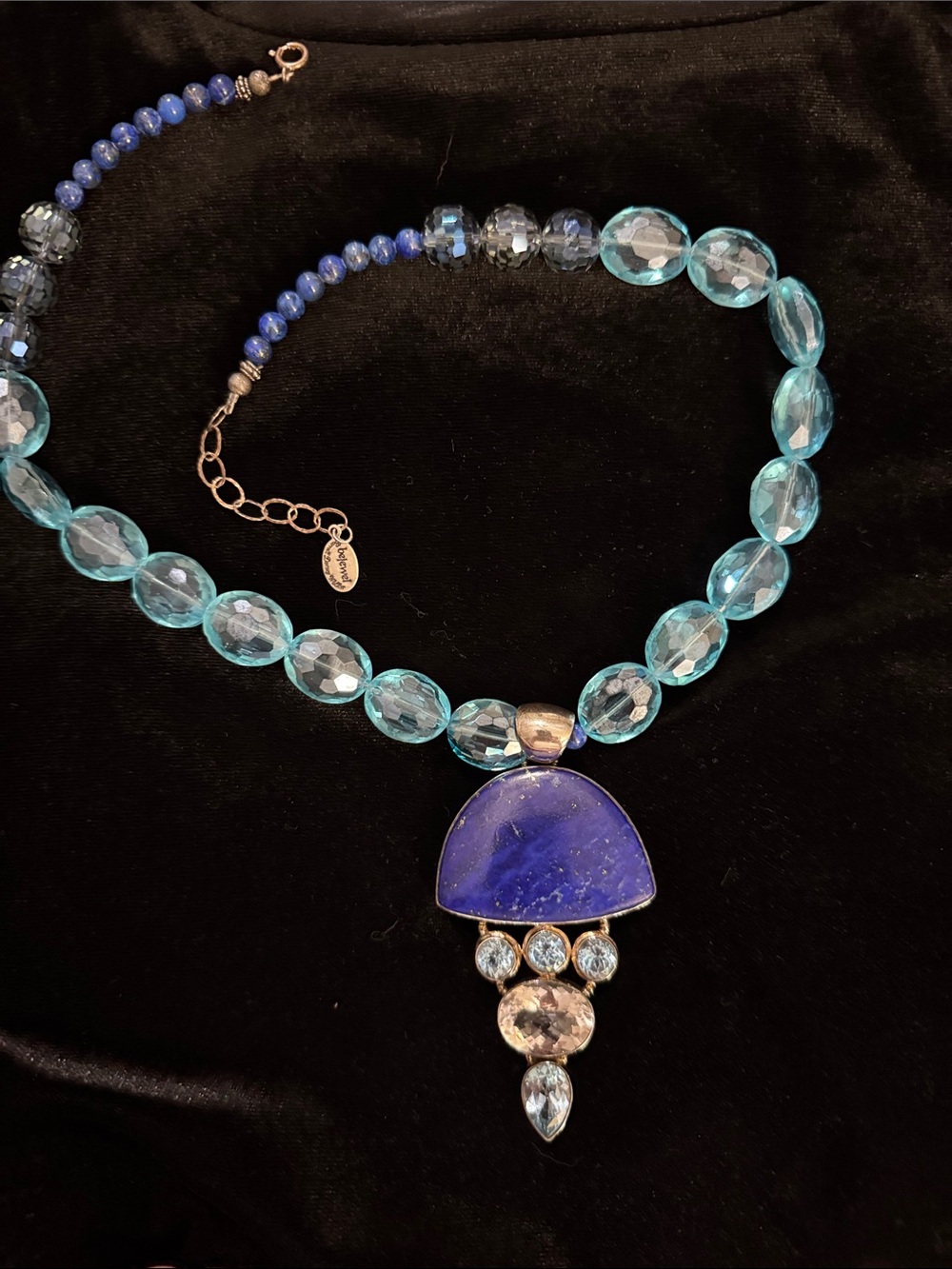 Blue Beaded Statement Necklace w/Lapis Pendant - Bejeweled Carroll Dorsey Walker